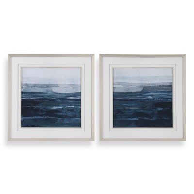 Uttermost Rising Blue Abstract Framed Prints, Set of 2