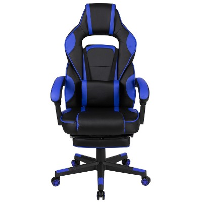 Black and Blue Ergonomic Reclining Gaming Chair with Footrest