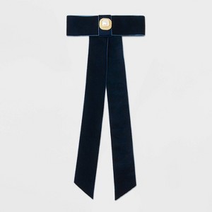 Velvet Bow with Pearl Center Hair Barrette - A New Day™ Navy Blue - 1 of 3