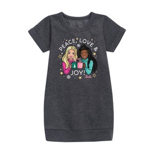 Girls' - Barbie - Holidays & Christmas Graphic Short Sleeve Fleece Dress - 1 of 3