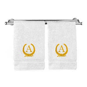 BC BARE COTTON Monogrammed Hand Towel, 100% Turkish Cotton - Set of 2 - White - Gold Wreath - 1 of 1