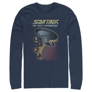 Men's Star Trek: The Next Generation Enterprise with Captain and Crew Portraits Long Sleeve Shirt - 1 of 4