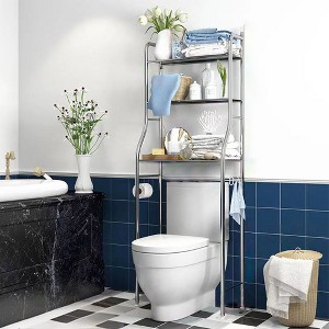 Over The Toilet Storage, Metal Over Toilet Organizer Rack With Removable Towel Hooks, Paper Holder, Bathroom Organizer Over Toilet, Easy Assembly - 1 of 4