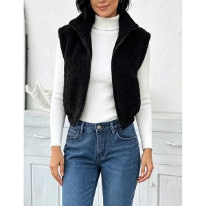YESFASHION Women Stand Collar Full Zip Sleeveless Warm Vest