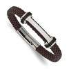 Chisel Stainless Steel Polished Braided Brown Leather 8" Plus a .5" Extension Bracelet - 2 of 4