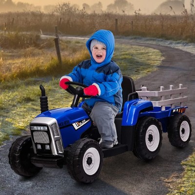 Garvee 12V Kids Ride-On Tractor with Trailer Remote Control LED Lights and Bluetooth Music