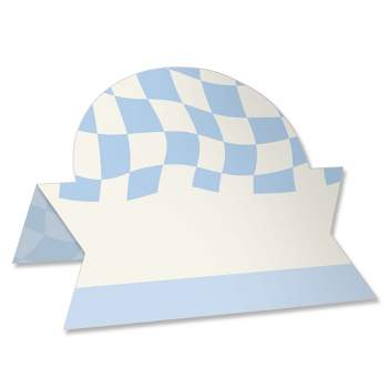 Big Dot of Happiness Blue Checkered Party - Tent Buffet Card - Table Setting Name Place Cards - Set of 24