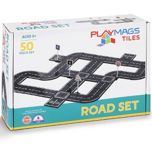 Playmags Magnetic Tiles Road Set - 50 Pcs STEM Educational Construction Toy Car Track, Building Blocks Magnet Toys for Toddlers, Safe for Ages 3+ - 1 of 4