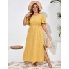 Plus Size Women's Flowy Maxi Dress with Ruffle Sleeves, High Waist and Side Slit - Lightweight and Elegant Summer Dress - 3 of 4
