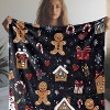 Vintage Christmas Gingerbread Man Holiday Throw Blanket - Wintergreen Candy Cane Sugar House Snowflake Heart Print. - 3 of 4