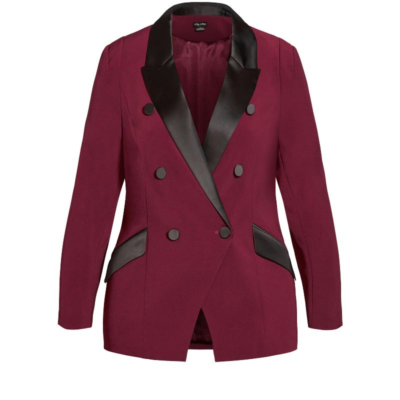 Women's Plus Size Tuxe Luxe Jacket - claret | CITY CHIC, 3 of 4