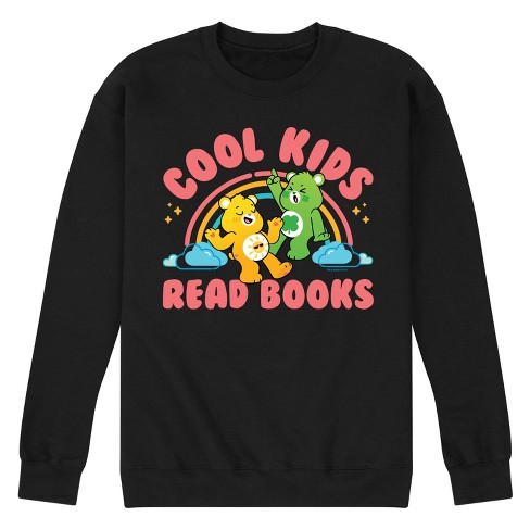 Men s Care Bears Cool Kids Read Books Graphic Fleece Sweatshirt Black Large