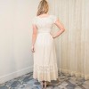 Anna-Kaci Women's Cream Short Sleeve Maxi Dress with Lace Sleeve Detail Textured Dot Fabric and Crocheted Hem Accent - 4 of 4