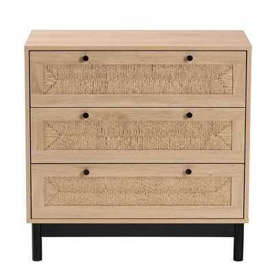 Cherelle Light Brown and Black 3-Drawer Mid-Century Storage Cabinet