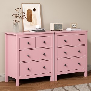 pink dresser set Spaco for Bedroom,Modern 6 Drawer Dresser with Deep Drawer,Wide Storage Chest of Drawers,Bedroom Storage Organizer Furniture,TV Stand for Living Room : Home & Kitchen Button Style B291 4 Piece Pink Louis