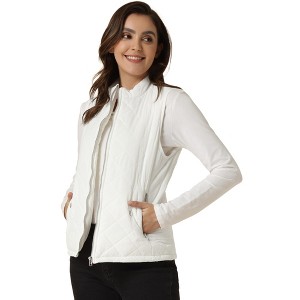 Allegra K Women's Stand Collar Lightweight Gilet Quilted Zip Vest - 1 of 4