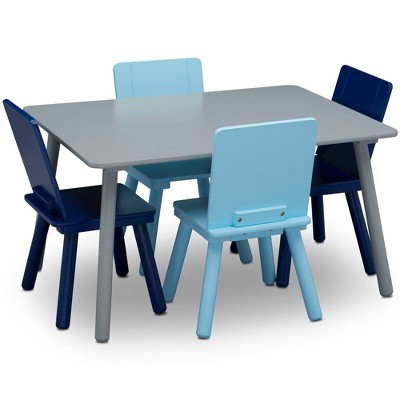Gray and Blue Wooden Kids Table and Chair Set, 5-Piece