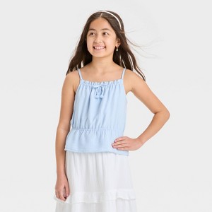 Girls' Peplum Gauze Tank Top - Cat & Jack™ Blue - 1 of 3