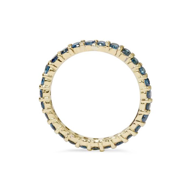 Pompeii3 1 1/2ct Round Treated Blue Genuine Diamond Eternity Wedding Ring 14K Yellow Gold, 2 of 6