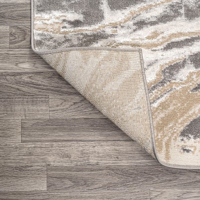 Marbled Swirl Ivory and Charcoal 5'x8' Synthetic Area Rug