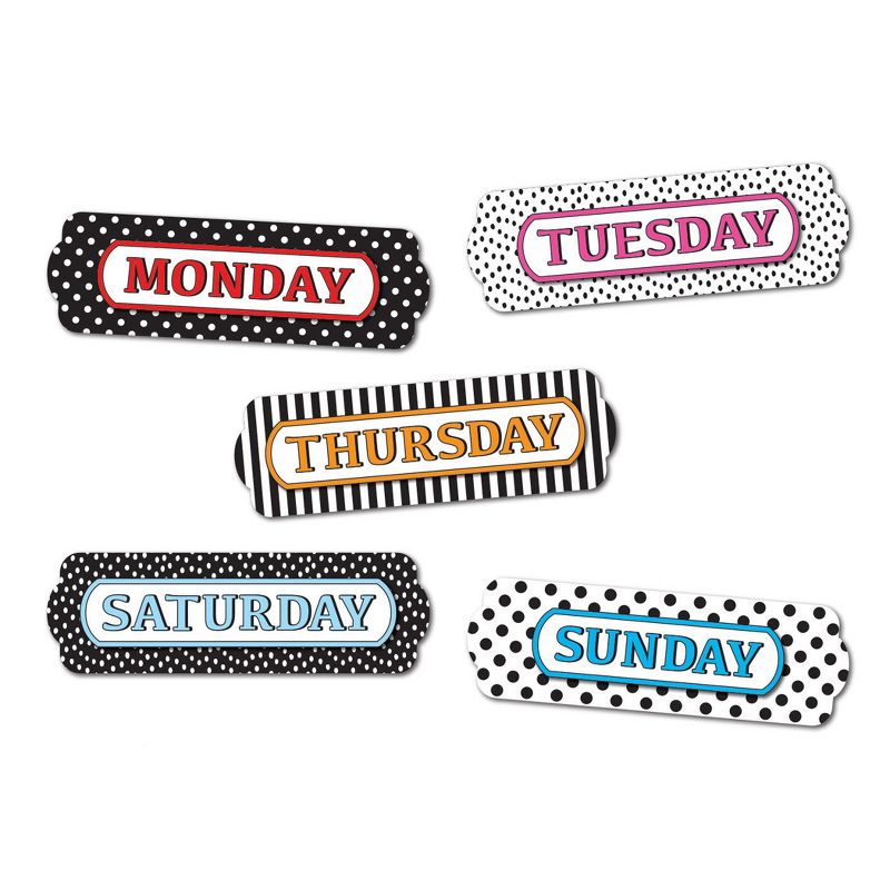 Ashley Productions® Magnetic Die-Cut Timesavers & Labels, Days of the Week, Black and White Assorted Patterns, 8 Per Pack, 3 Packs, 3 of 4