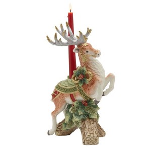 Fitz and Floyd Holiday Home Deer Candleholder - Green & Gold Festive Detailing, Collectible Reindeer for Seasonal Displays with Earthenware Build - 1 of 4