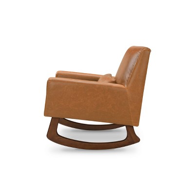 Sleepytime Tan Vegan Leather & Walnut Nursery Rocker