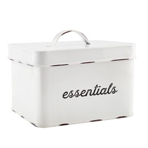 AuldHome Design White Enamelware Tampon Holder; Bathroom Storage Feminine Supply Organizer Divided Box w/ Lid - 1 of 4