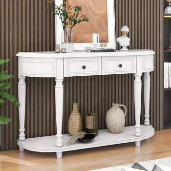 Retro Console Table With Drawers And Shelf Antique White-modernluxe ...