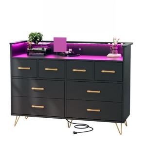 8 Drawer Dresser for Bedroom with LED Lights & Charging Station, Modern Chest of Drawers with Open Storage, TV Stand for Living Room - 1 of 4
