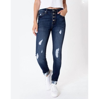 Women's High Rise 4-button Super Skinny Distressed Jean - KanCan