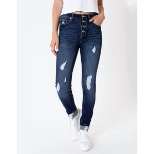 Women's High Rise 4-button Super Skinny Distressed Jean - KanCan - 1 of 4