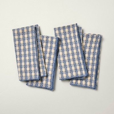 4pk Textured Gingham Cloth Napkins Natural/Blue - Hearth & Hand™ with Magnolia