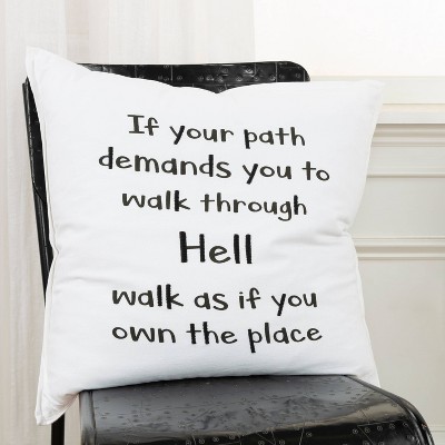 20" White Cotton Embroidered Quote Throw Pillow Cover