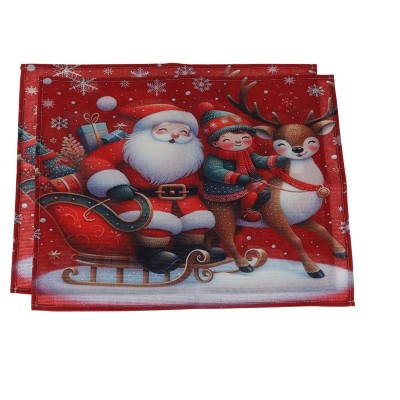 Unique Bargains Christmas Place Mats Sleigh Santa Claus Flax Red White 11.8"x17.7" 2 Pcs