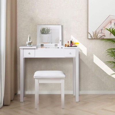 Whizmax Vanity Desk Set with Flip-Top Makeup Vanity Table with Drawers & Cabinet,Upholstered Stool and Jewelry Storage (White)