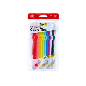 Wrap-It 20pk Self Gripping Cable Ties 5" Multi-Color: Cord Organizer & Cable Management Solution - 1 of 4