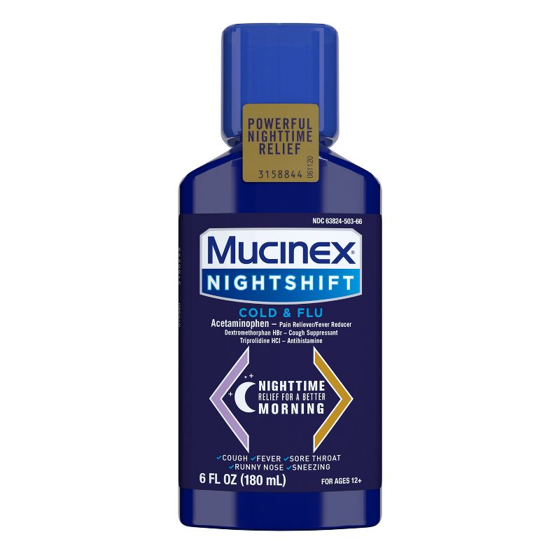 Mucinex Cold &#38; Flu Medicine Nighttime - Liquid - 6 fl oz, 1 of 9