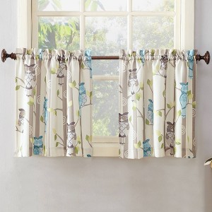 2pk Owl Print Curtain Tiers Cream - No. 918 - 1 of 4