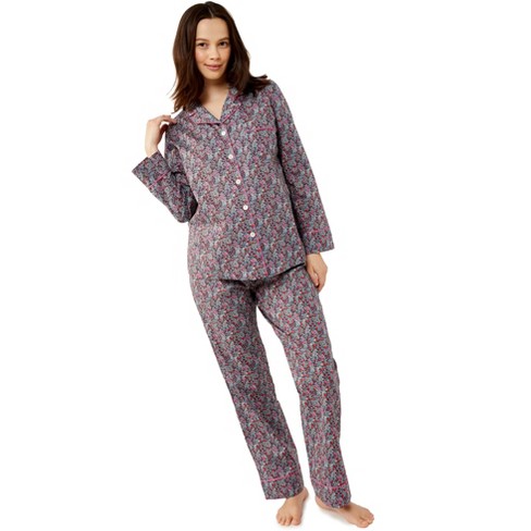 Long Sleeve Floral Pajama Set Blue Large - White Mark