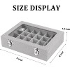 24-Grid Velvet Jewelry Tray with Glass Lid, Detachable Earring Organizer for Drawer Storage and Display, Gray - 3 of 4