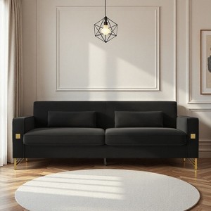 GDFStudio Faye Modern 86" Velvet Upholstered 3-Seater Sofa with 2 Pillows - 1 of 4