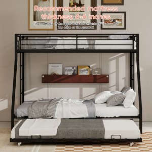 VASIP Full Bunk Bed with Rolling Trundle & Ladder, 3-in-1 High-Stability Square Tube Frame for Home & Dormitory,Black - 1 of 4