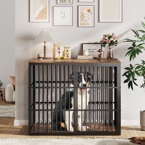 47'' Large Dog Crate, 3 In 1 Wooden Dog Cage with 3 Lockable Doors, Wooden Kennel End Table for Living Room - 1 of 4