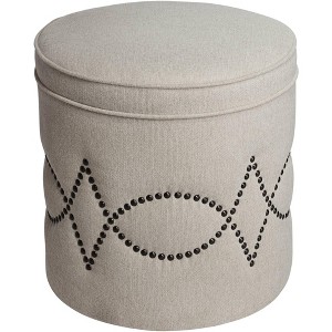 55 Downing Street Iriza Oatmeal Nailhead Round Ottoman - 1 of 4