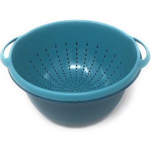 Debra's Kitchen Made in USA 5qt Colander and 6qt Bowl Set - Teal, with Integrated Measuring Scale - 1 of 4