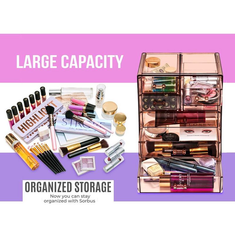 Sorbus Acrylic Makeup Organizer Case - Big Clear Makeup Organizer for Vanity, Bathroom, College Dorm, Closet, Desk, 6 of 9