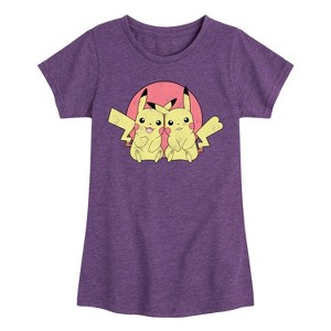 Girls' - Pokémon - Pikachu Group In Circle Fitted Short Sleeve Graphic T-Shirt - 1 of 4
