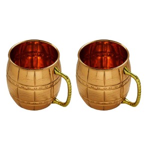 LIVEVIE Moscow Mule Mug Handcrafted Barrel Style with Embelished Handles for Cocktails and Drinks 16oz-(Set of 2), Large, Copper - 1 of 1