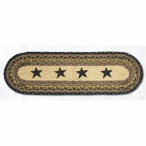 Earth Rugs Oval Stair Tread – Black Stars Design, Braided Jute, Primitive Americana Accent Rug, 27"x8.25" Country Stair Mat - 1 of 3